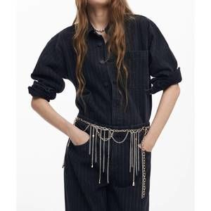 NEW DESIGUAL sparkle denim shirt in black